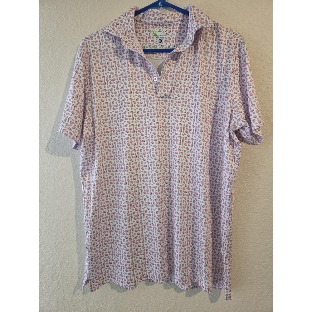 Tailorbyrd Polo Shirt Mens Medium Fruit Pattern Performance Golf Quick Dry
